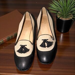 J.Crew Old Money Black Leather and Fabric Loafers Made in Italy Size 8.5